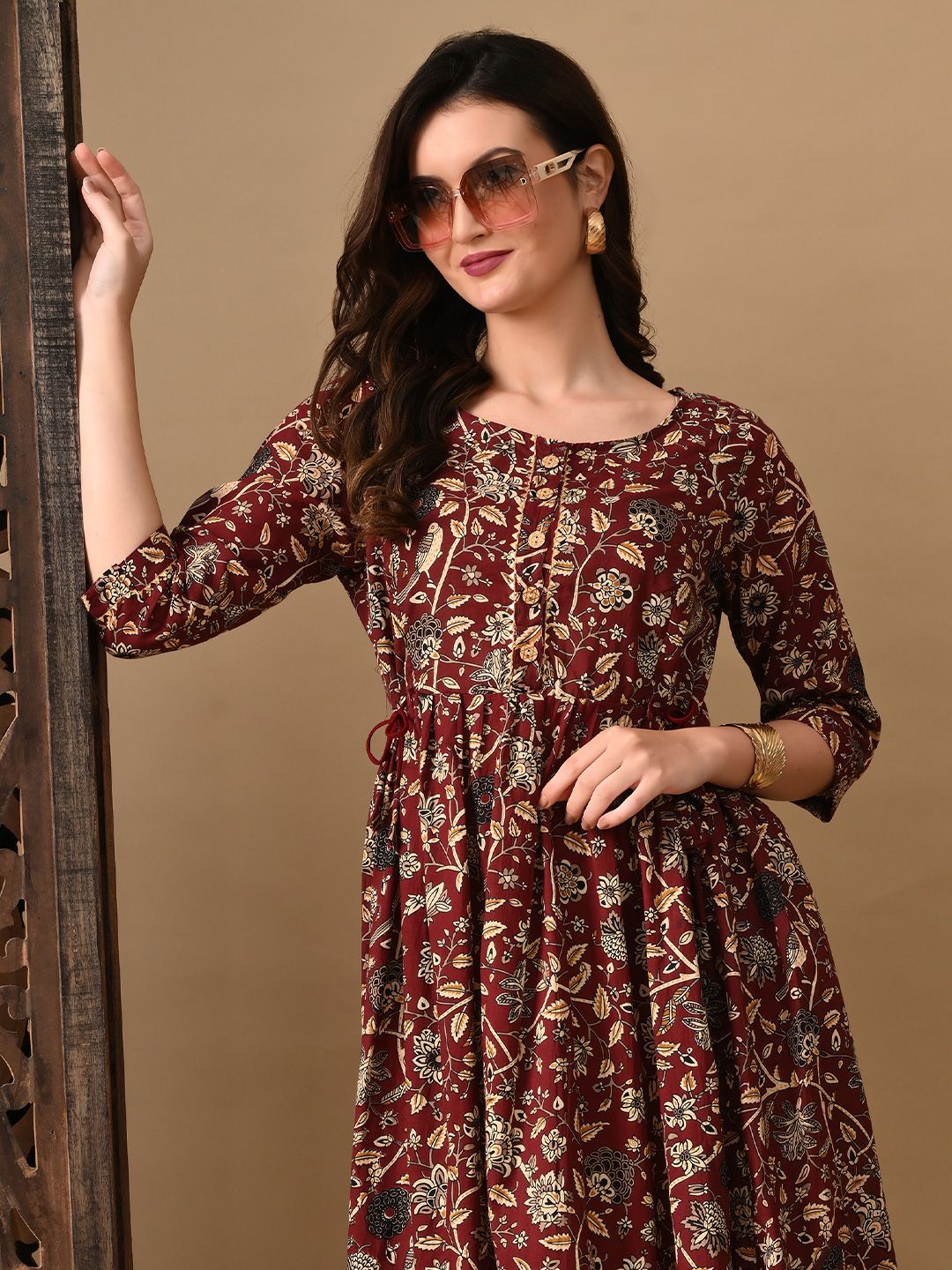 Buy MURLI KURTI Floral Printed Round Neck Cotton Fit And Flare Maternity Ethnic Dress -  - Apparel for Women