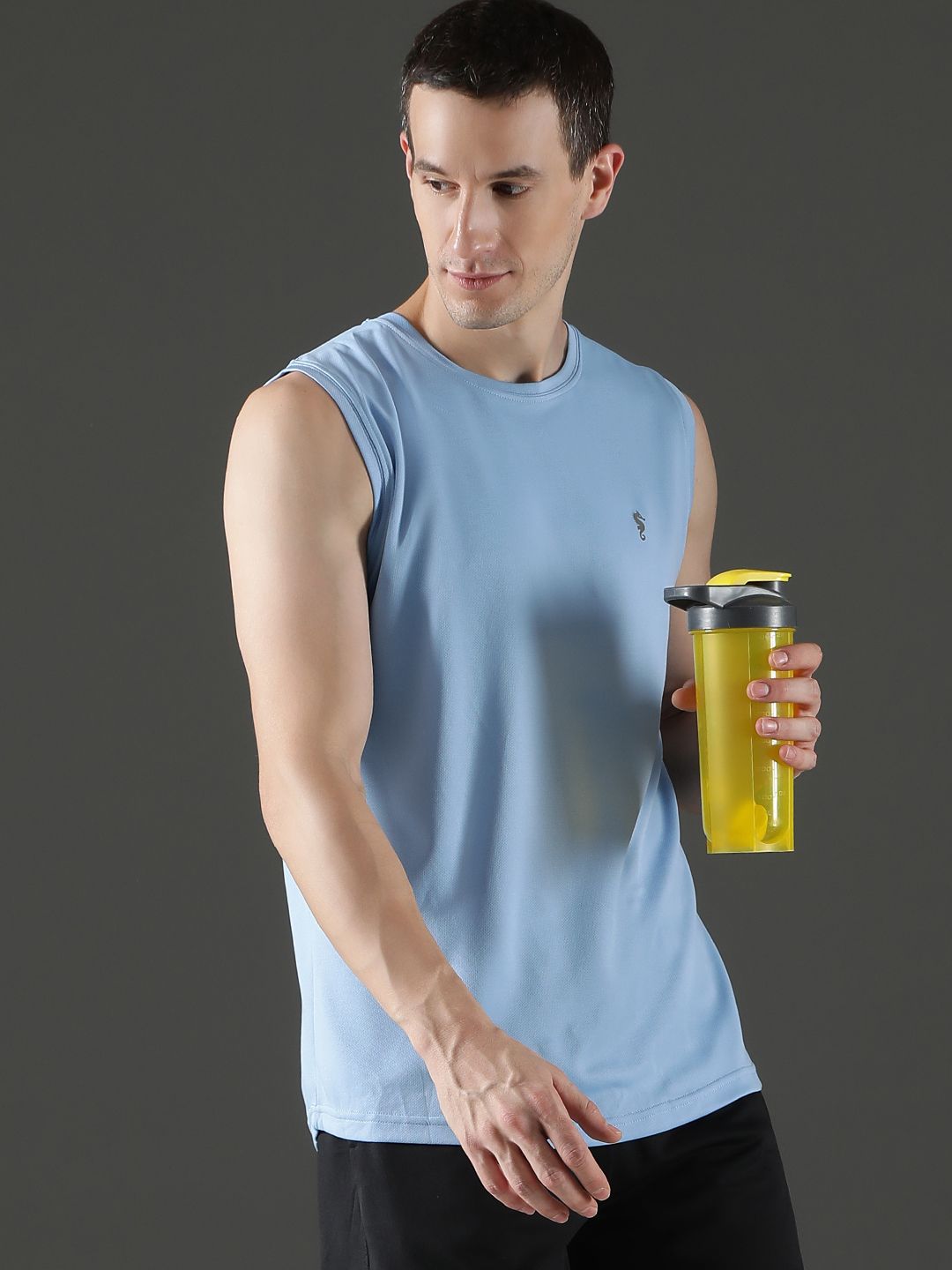 EPPE Men Sleeveless Vest Sky Blue Polyester Dry Fit Round Neck Vest T-shirt