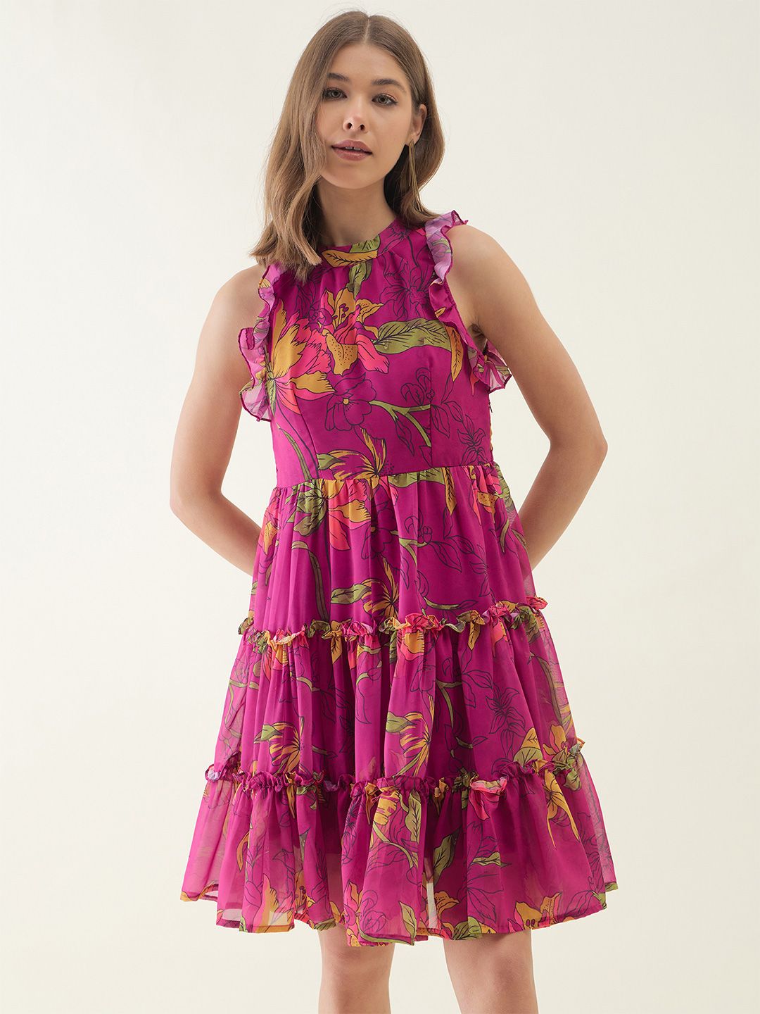 OCTICS Women Floral Printed Fit & Flare Dress