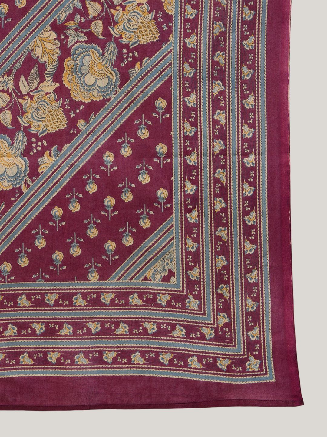 Burgundy Floral Printed Mandarin Collar Pure Cotton Kurta with Salwar & Dupatta 5