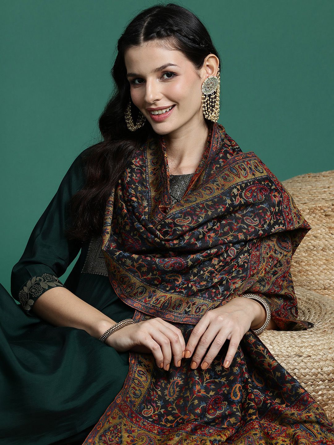 Buy Sangria Floral Woven Design Shawl -  - Apparel for Women