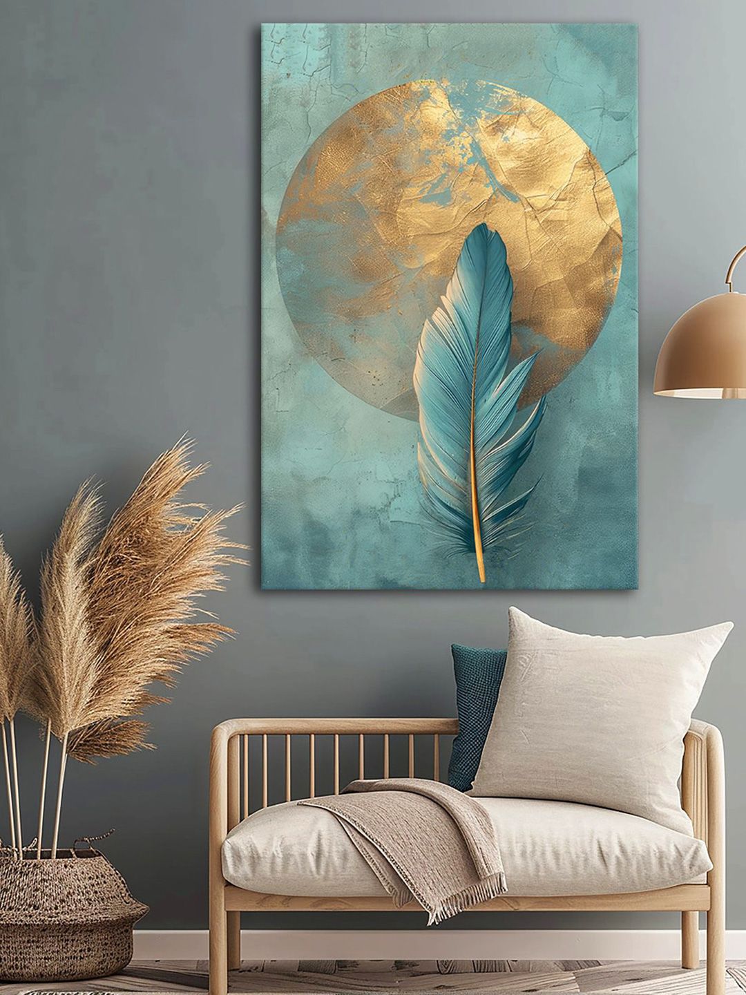 999Store Feather Canvas Wall Rectangle Portrait Paintings Wall Art-36 x 36In