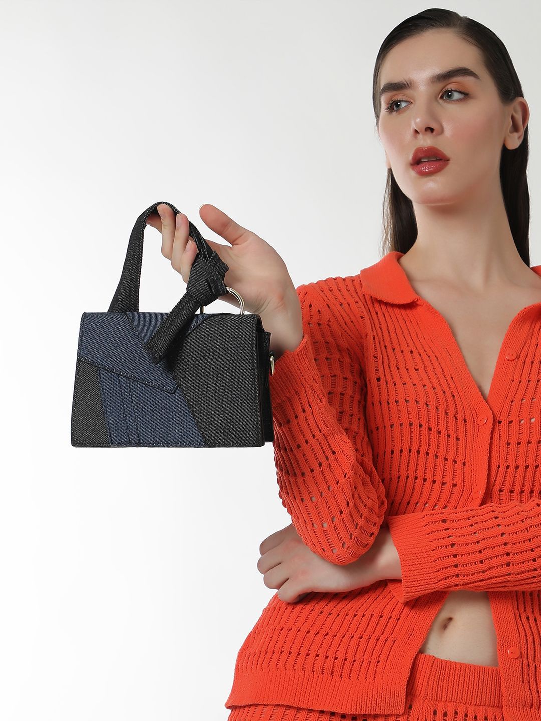 HAUTE SAUCE Women Blue Structured Shoulder Bag with Tasselled Handbag
