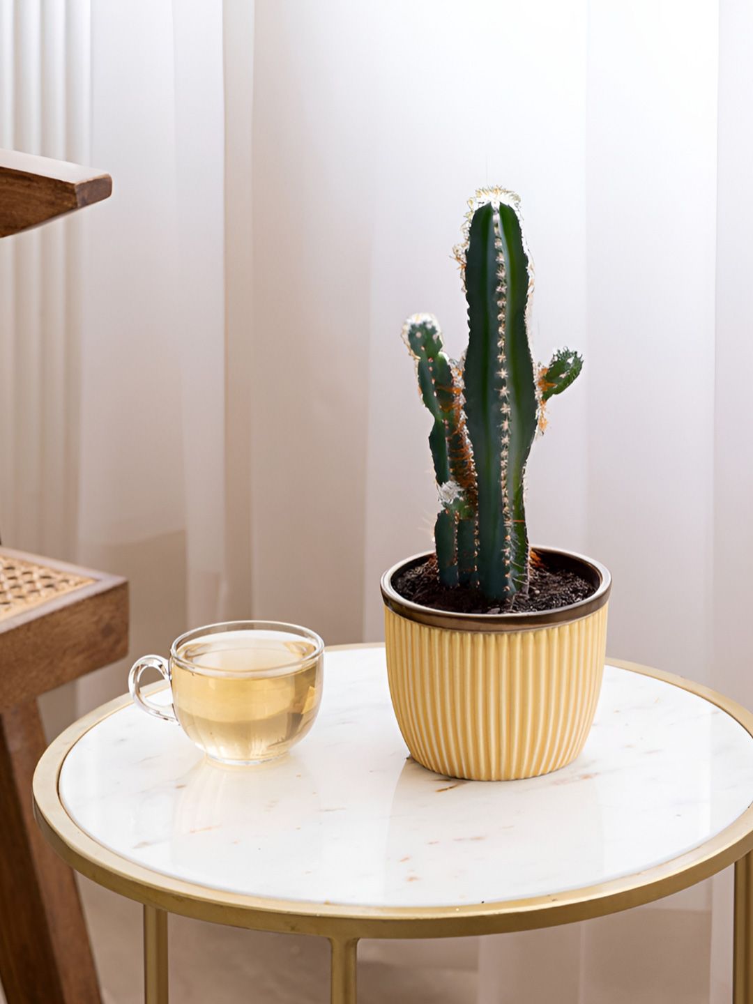 Claymistry Yellow & Beige Textured Ceramic Cylinder Planters