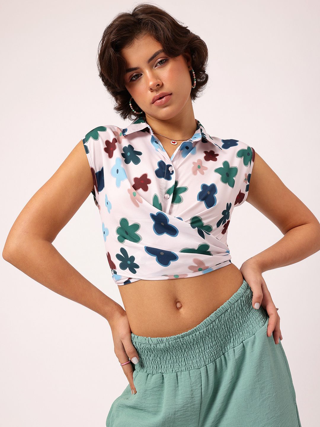 DressBerry X fwd Floral Printed Back Tie-Up Wrap Crop Top