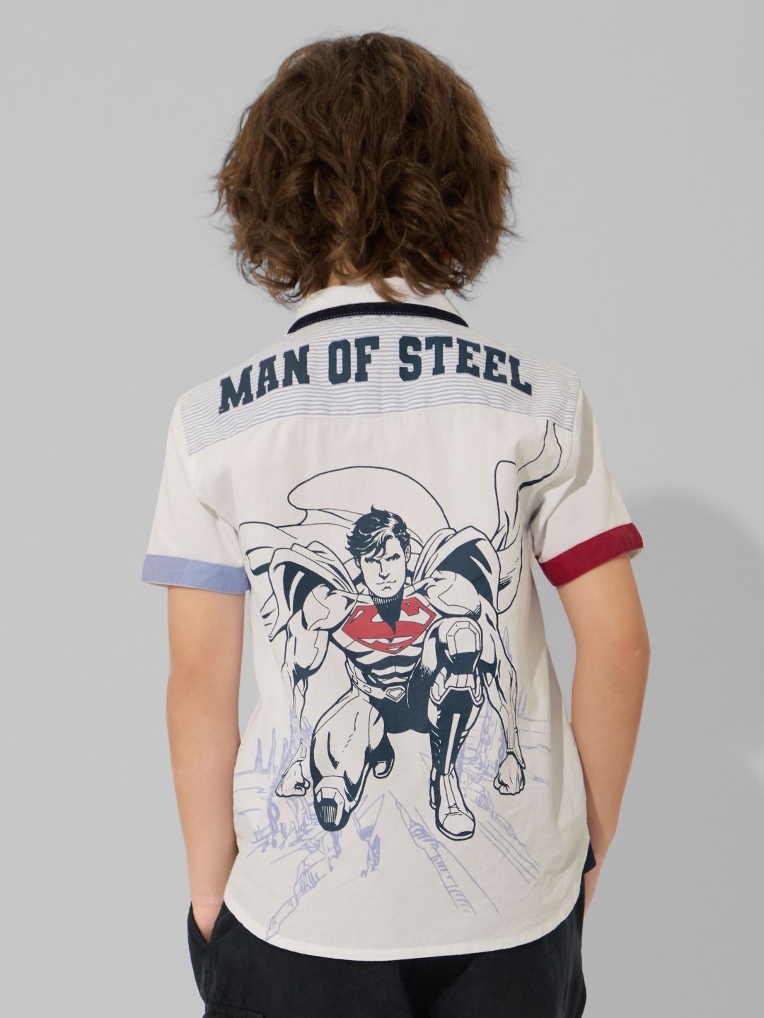 The Souled Store Boys Regular Fit Superman Printed White Shirts