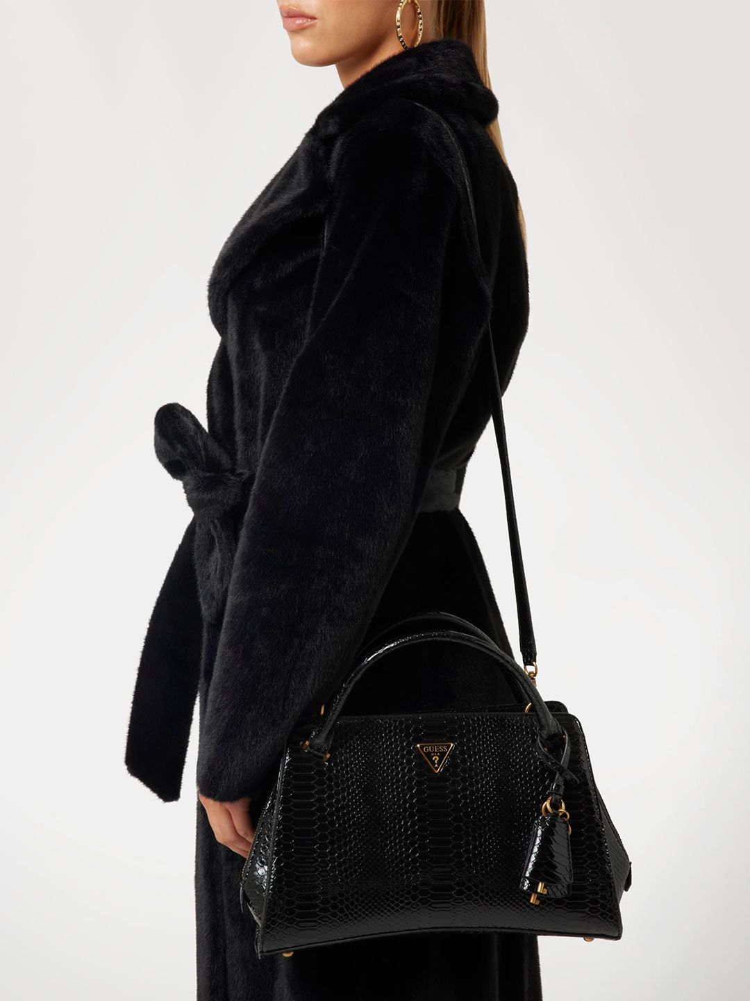 Buy GUESS Animal Textured Buckle Detail Medium Structured Satchel Bag -  - Accessories for Women