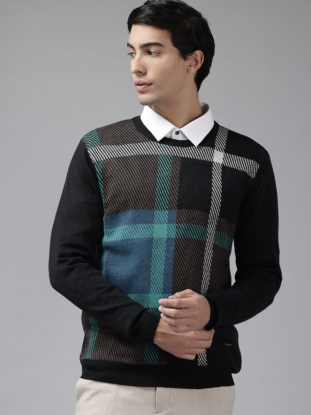 Park Avenue Self Design Checked Sweater