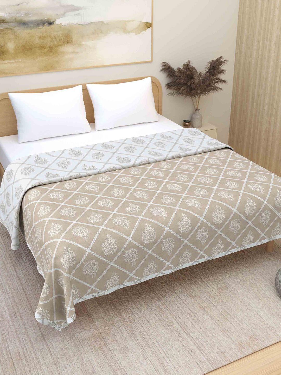 Plarsh Comfort Premium Soft Flannel Brown Printed Pure Cotton Reversible Double Bed