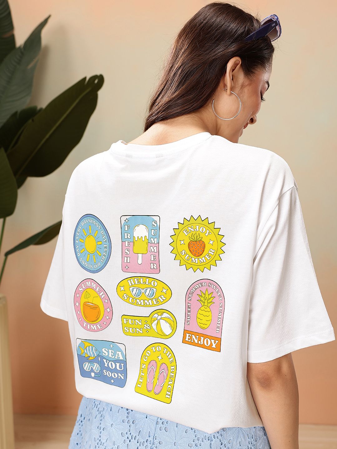 Mast & Harbour Graphic Printed Drop-Shoulder Sleeves Pure Cotton Oversized T-shirt