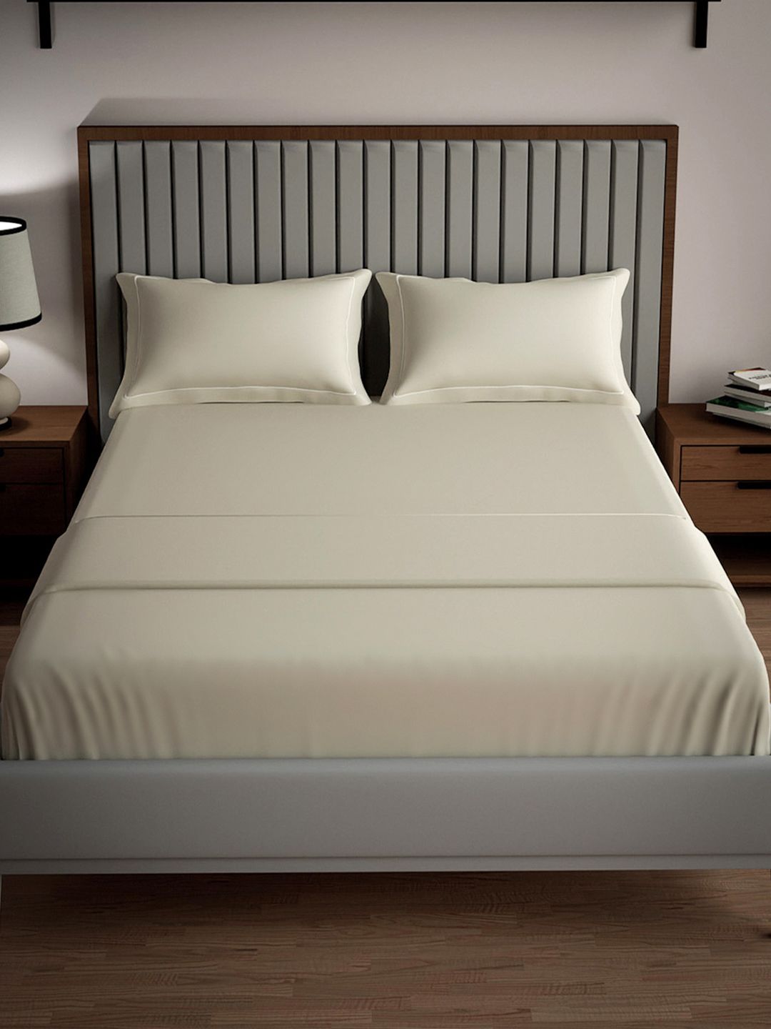 Buy Mulberry Living Serenity Solids Off White Cotton 250 TC Super King Fine Bedsheet With 2 Pillow Covers 108 X 108 Inches -  - Home for Unisex