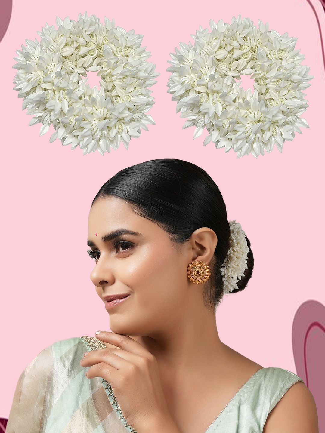 Set of 2 White Scented Artificial Jasmine Mogra Gajra Scrunchies Rubber Band