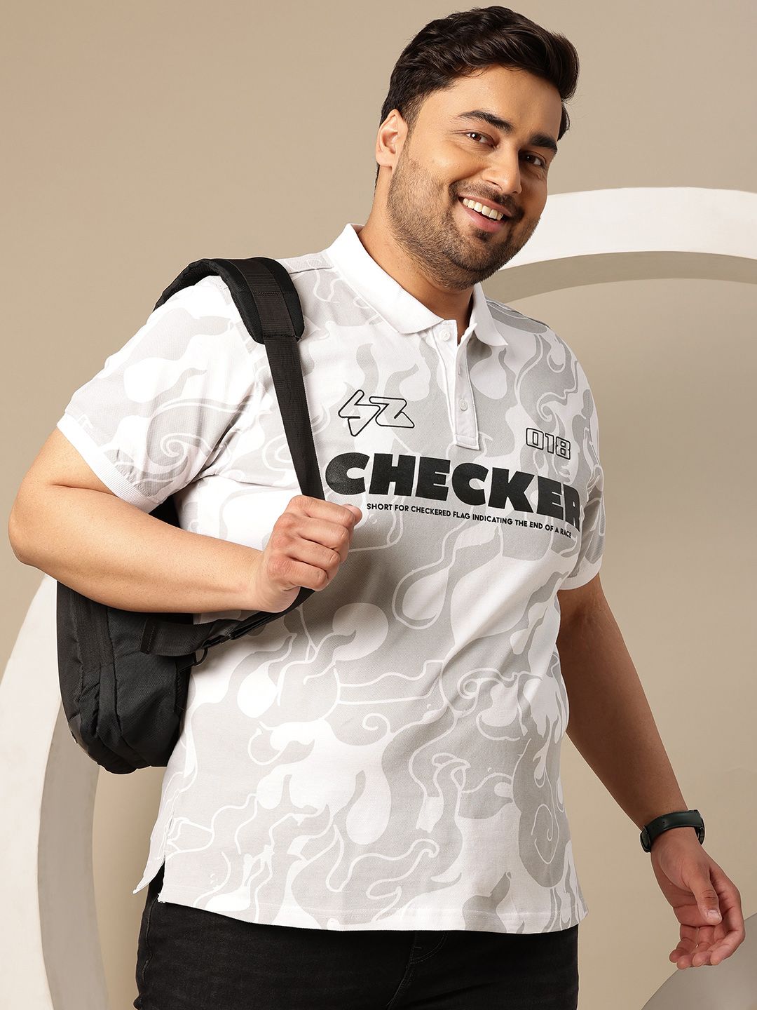 Sztori Plus Size Typography Printed Polo Collar Cotton T-shirt
