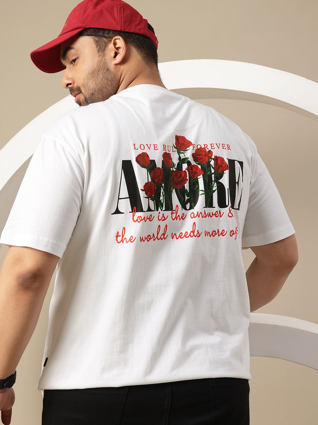 Sztori Plus Size Typography Printed Drop-Shoulder Sleeves Relaxed Fit T-shirt