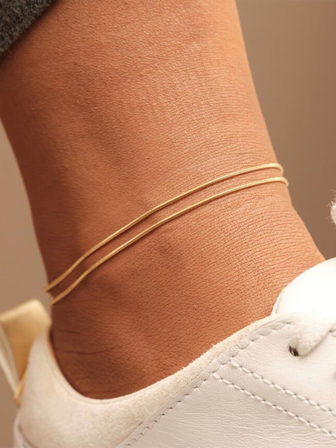 VAMA Women Gold Plated Double Layered Snake Chain Leg Anklet
