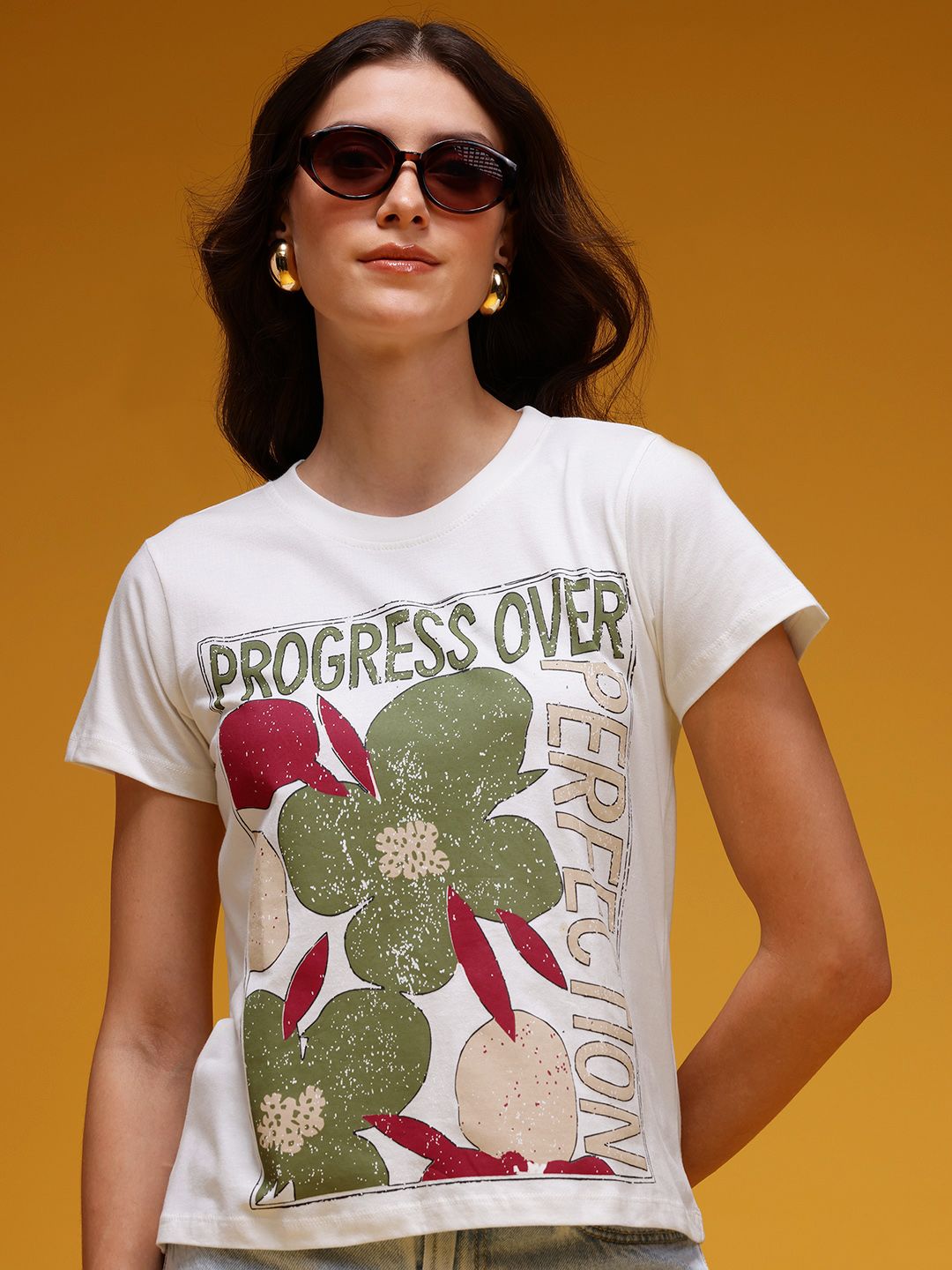 HERE&NOW Women Graphic Printed Pure Cotton T-shirt
