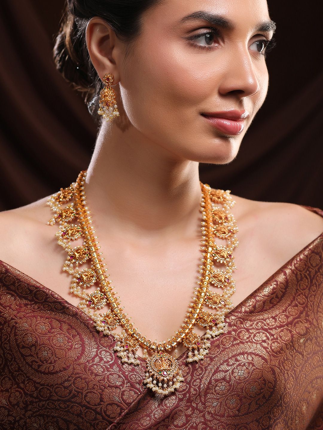 Buy Rubans 24K Gold Plated Divine Lakshmi Temple Necklace Set With Ruby Stones & Pearls -  - Accessories for Women