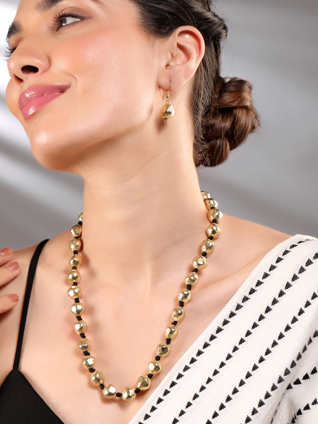 Rubans Oxidized 18K Gold-Plated Beaded Statement Necklace & Earrings Set