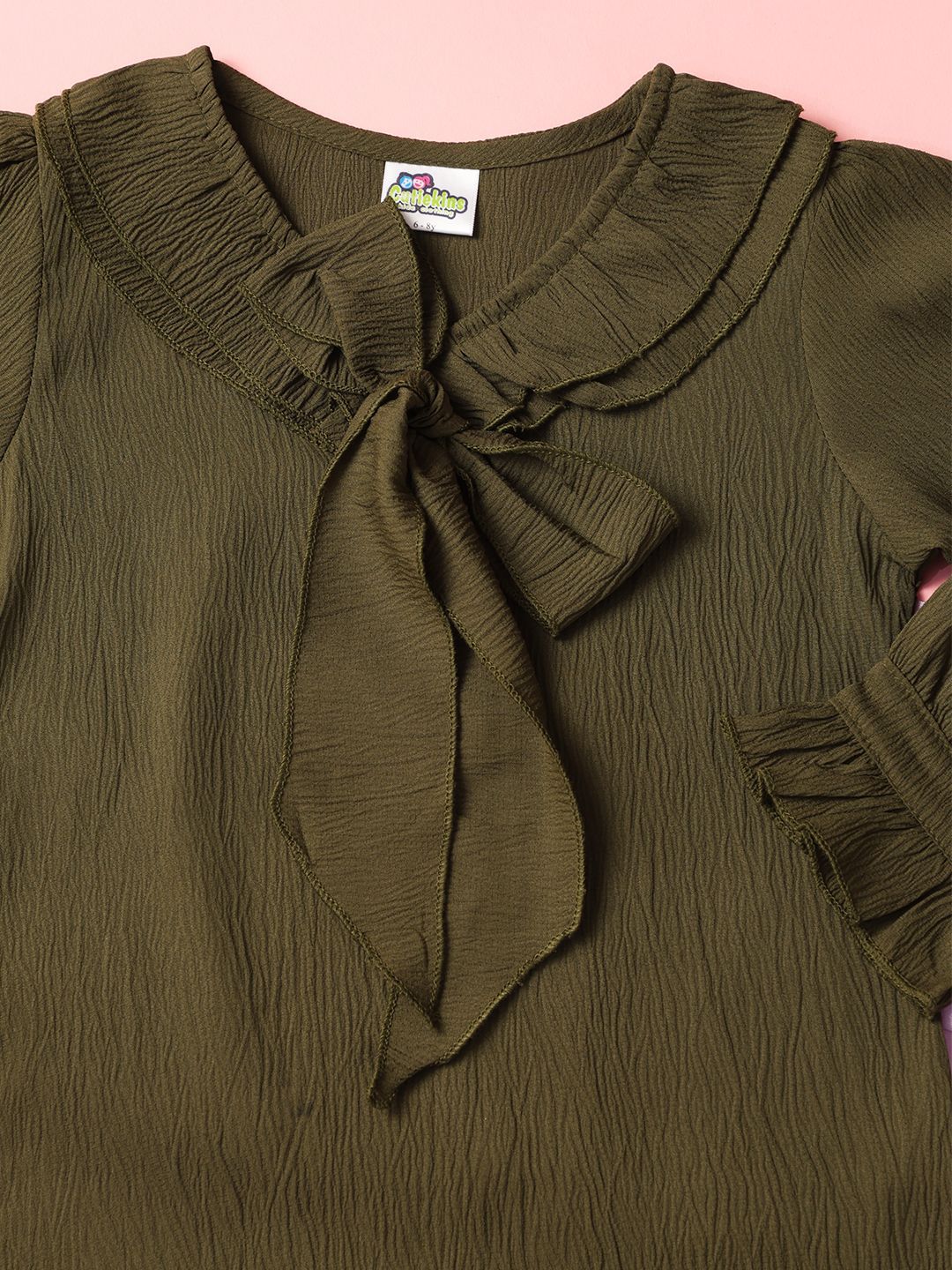Girls Tie-Up Neck Flared Sleeve Ruffles Top 4