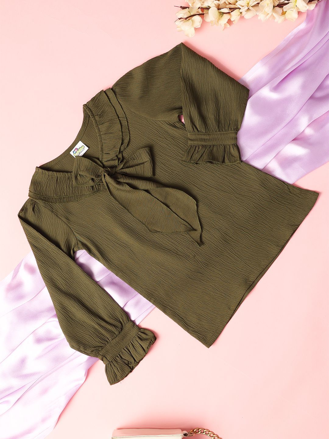 Girls Tie-Up Neck Flared Sleeve Ruffles Top 2