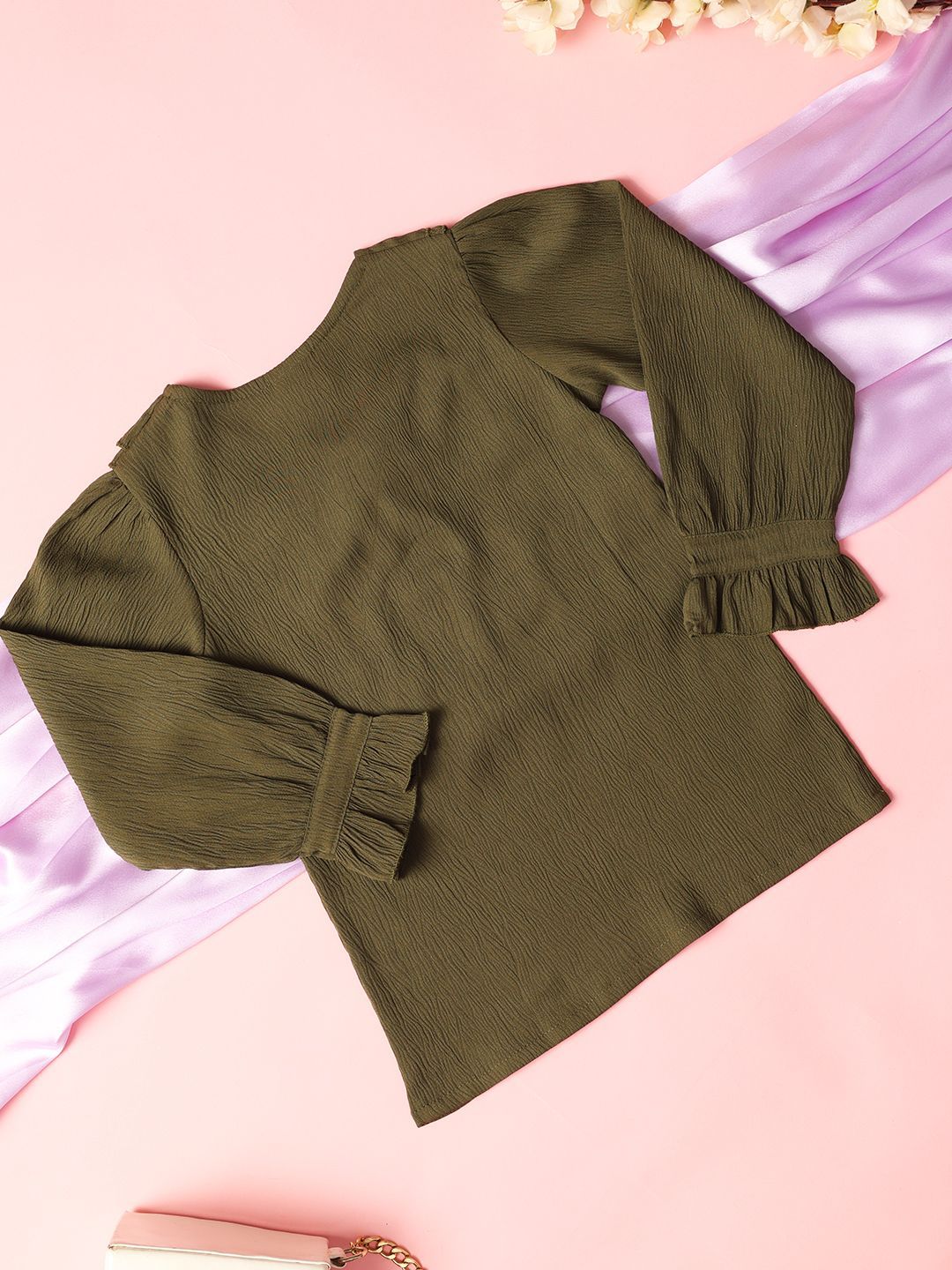 Girls Tie-Up Neck Flared Sleeve Ruffles Top 3