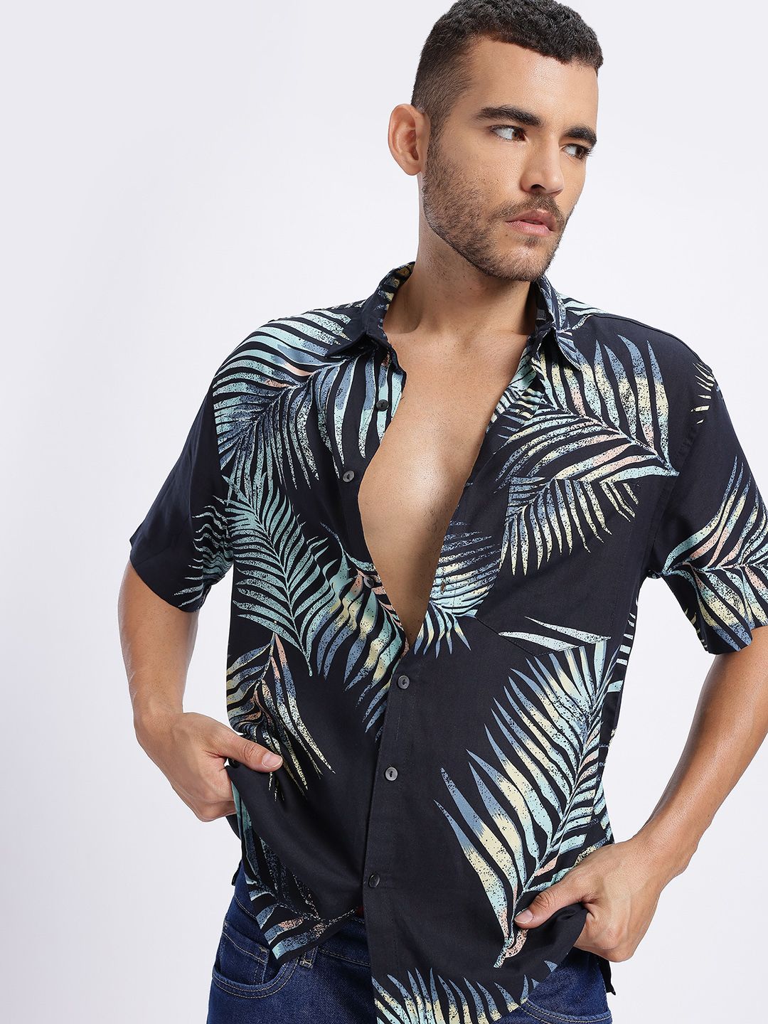 glitchez Tropical Print Relaxed Fit Shirt