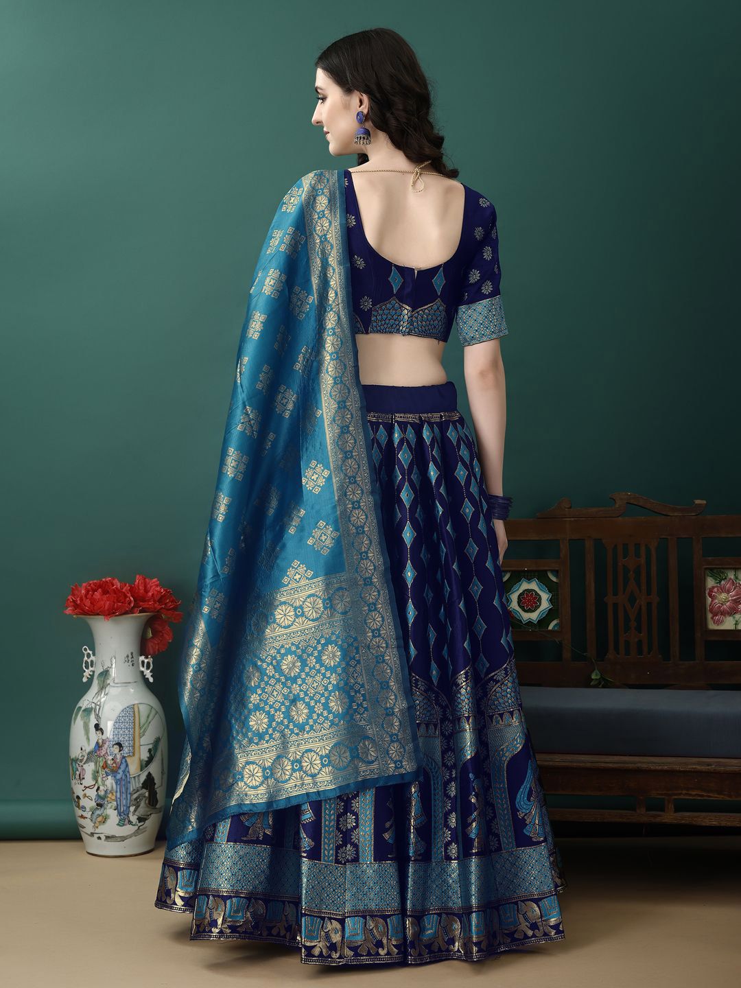 Woven Design Zari Ready to Wear Lehenga & Unstitched Blouse With Dupatta 5
