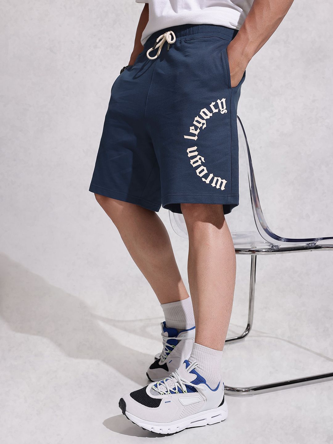 Men Pure Cotton Typography Printed Loose Fit Shorts