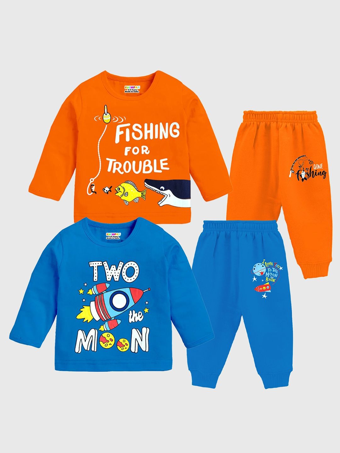 Buy KUCHIPOO Boys Pack Of 2 Round Neck Printed T Shirt With Joggers -  - Apparel for Boys