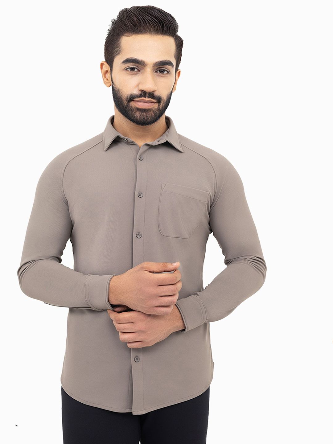Harfun Men Spread Collar Solid Casual Shirt