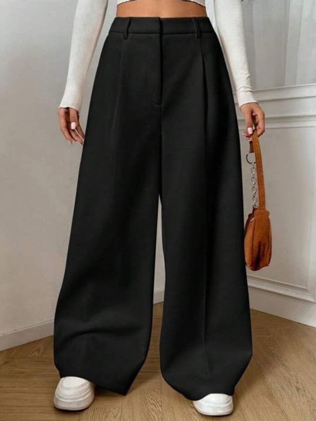 Next One Women Smart High-Rise Easy Wash Pleated Korean Pants