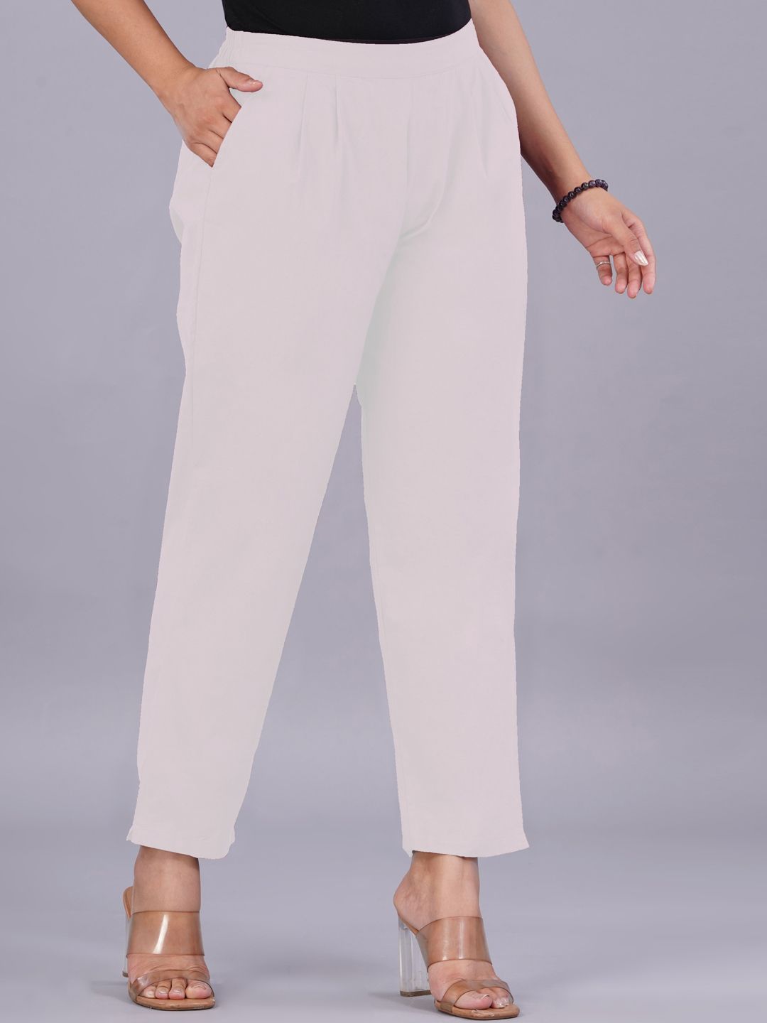 VENITYWAVE Women Relaxed Pleated Cotton Trousers