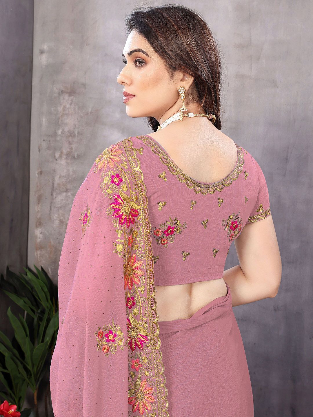 Floral Embroidered Pure Georgette Saree 4