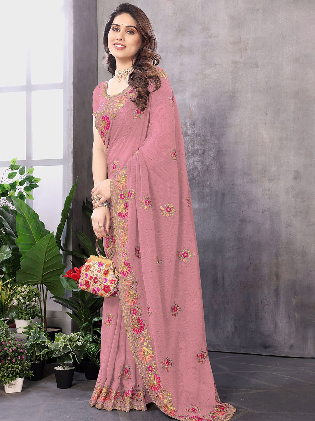Floral Embroidered Pure Georgette Saree 2