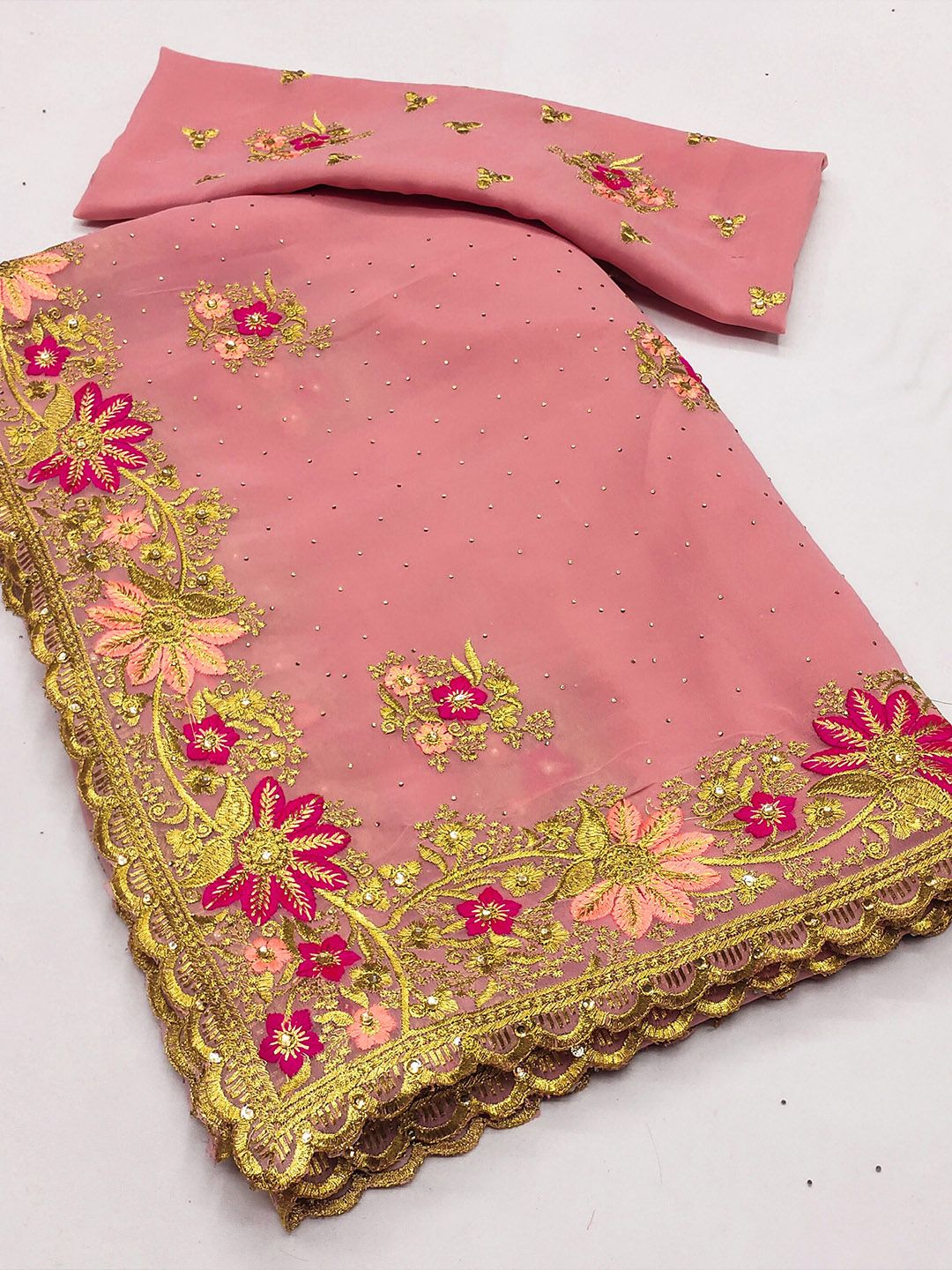 Floral Embroidered Pure Georgette Saree 5
