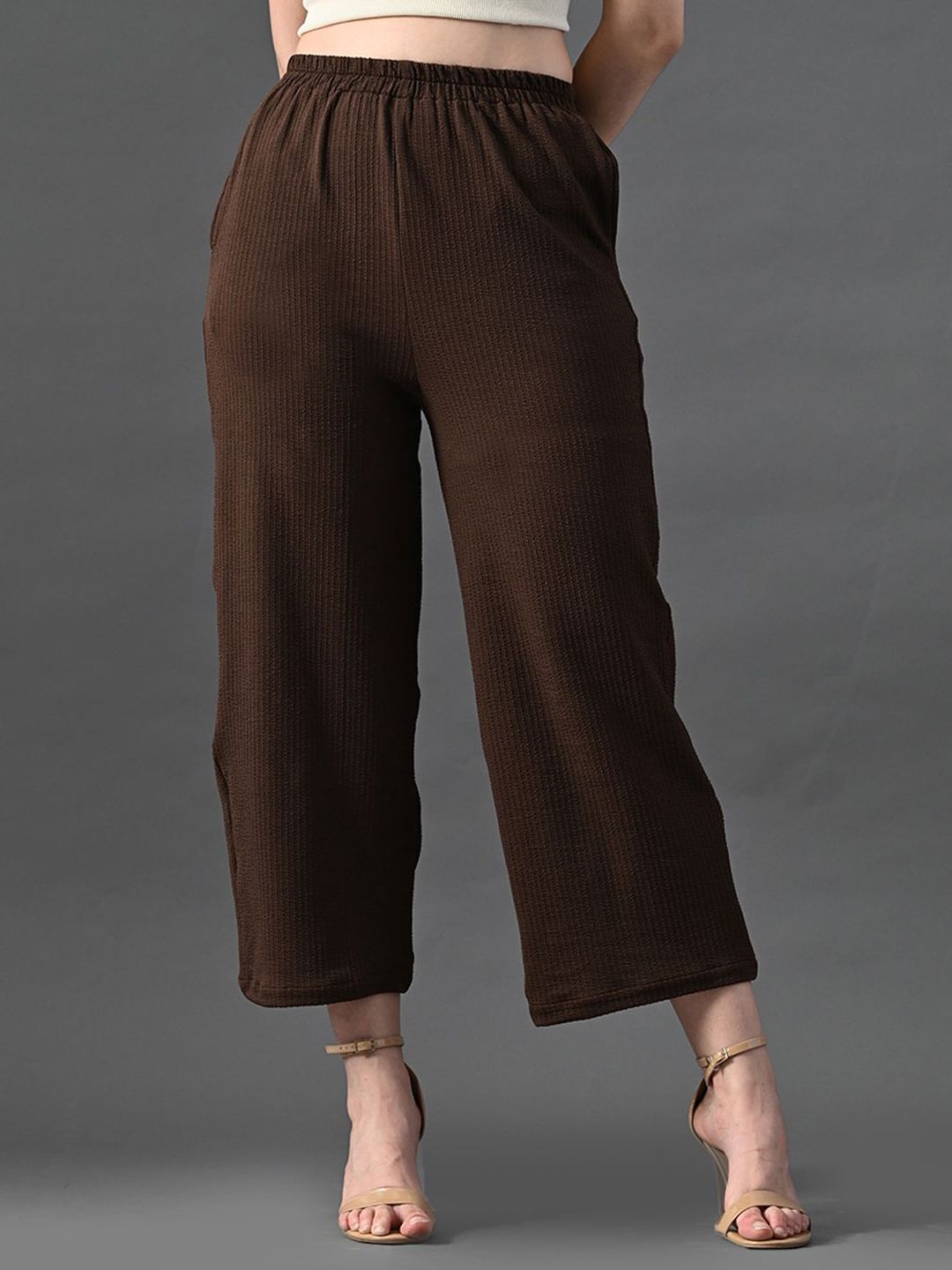 Myshka Women Relaxed High-Rise Easy Wash Trousers