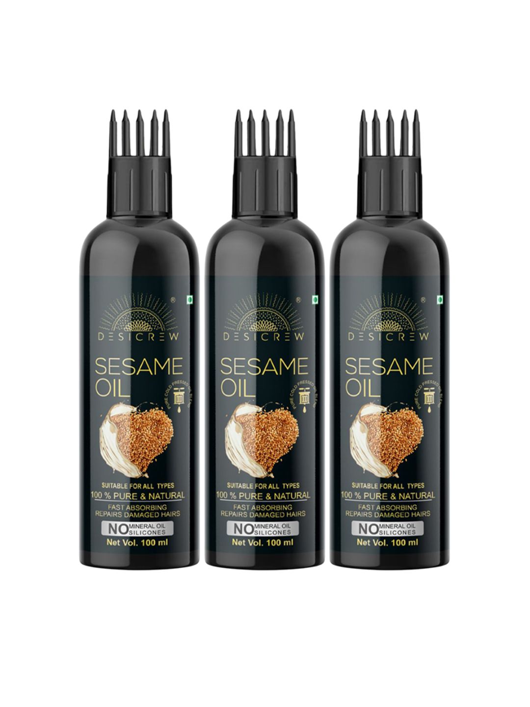 Desi Crew Set Of 3 100% Pure & Natural Sesame Hair Oil - 100 ml Each