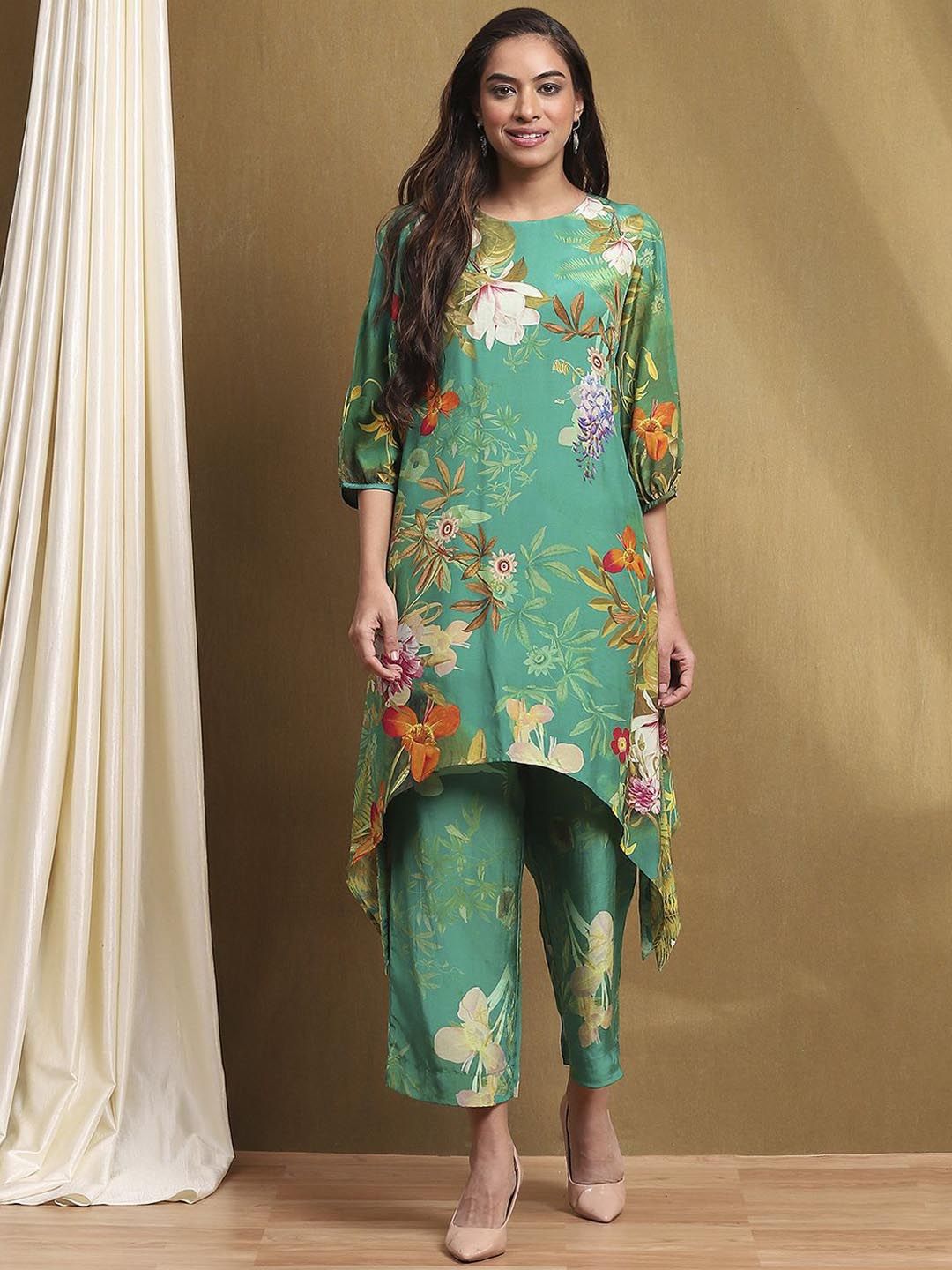 Biba Floral Printed Straight Kurta with Palazzos