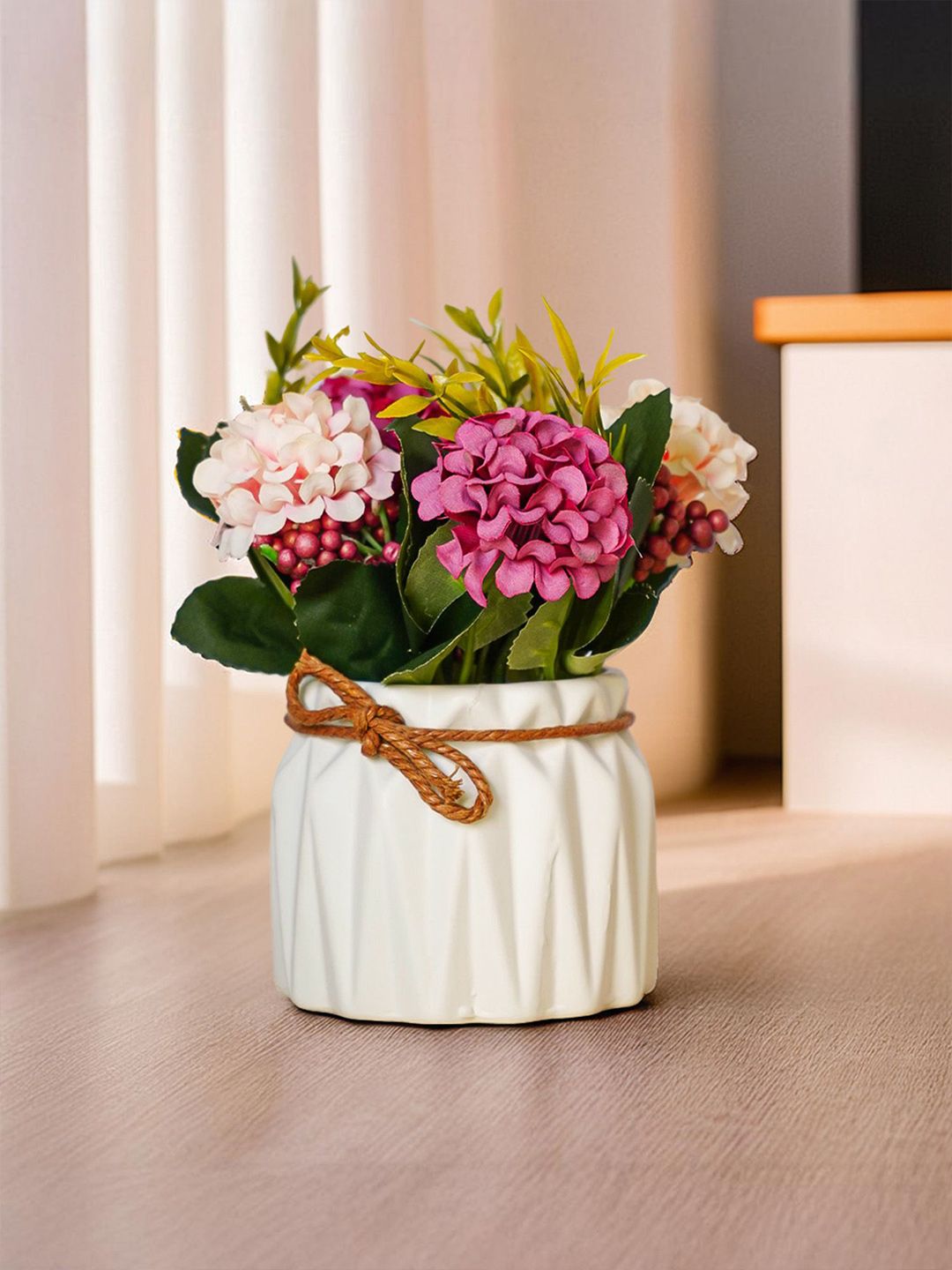Nostrae by Ekhasa Purple Rose & Chrysanthemum Artificial Flower With Ceramic Vase