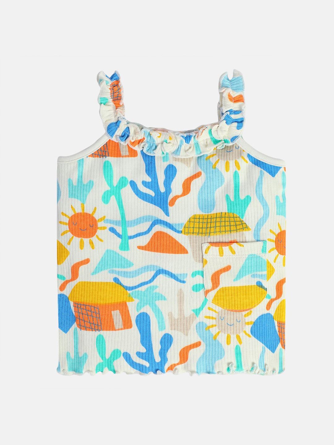 MINI KLUB Girls Abstract Printed Pure Cotton Regular Top