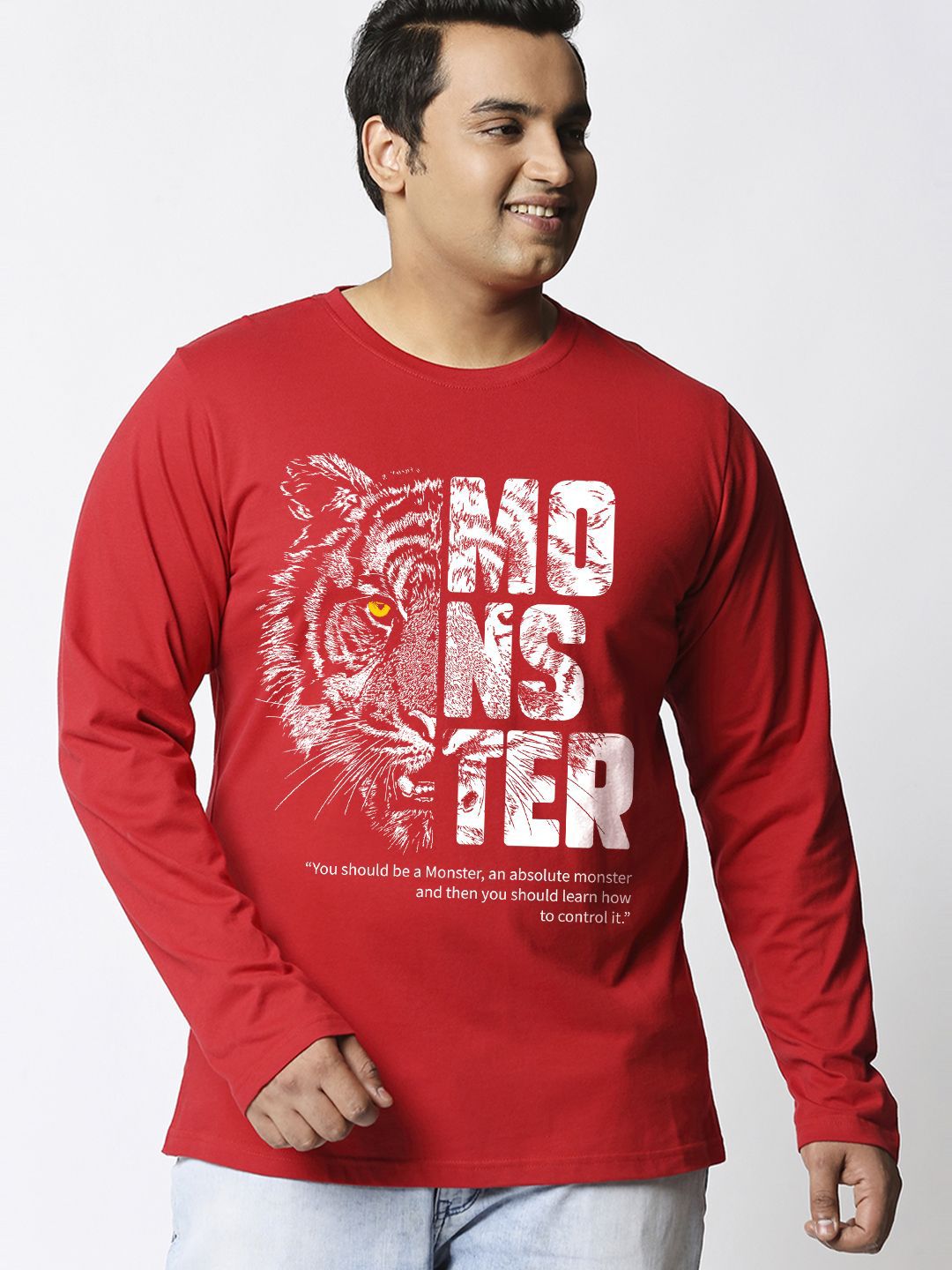Bewakoof Plus Men Bold Red Monster Graphic Printed T-shirt