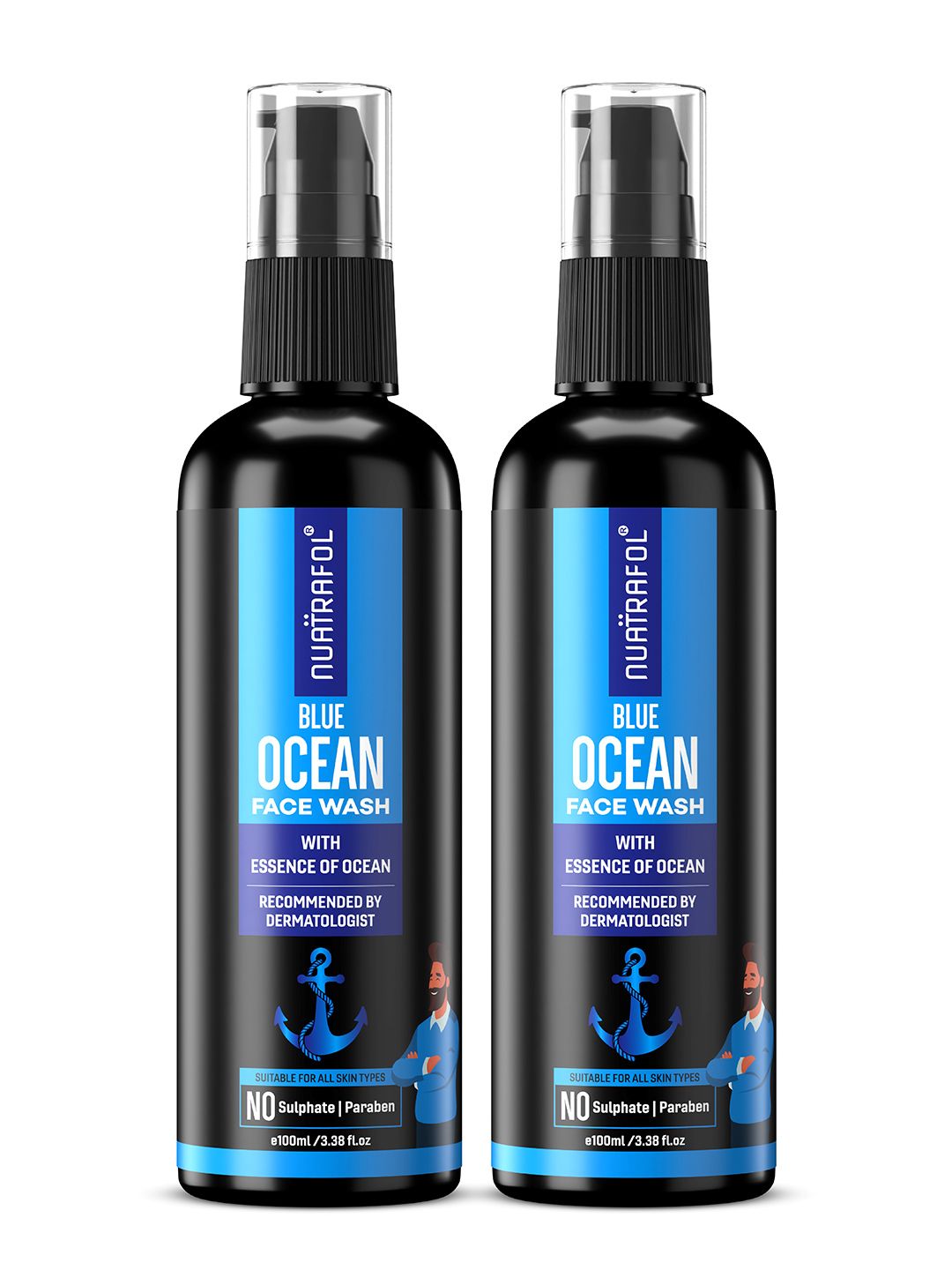NUATRAFOL Men Set Of 2 Blue Ocean Face Wash With Salicylic Acid - 100 ml Each