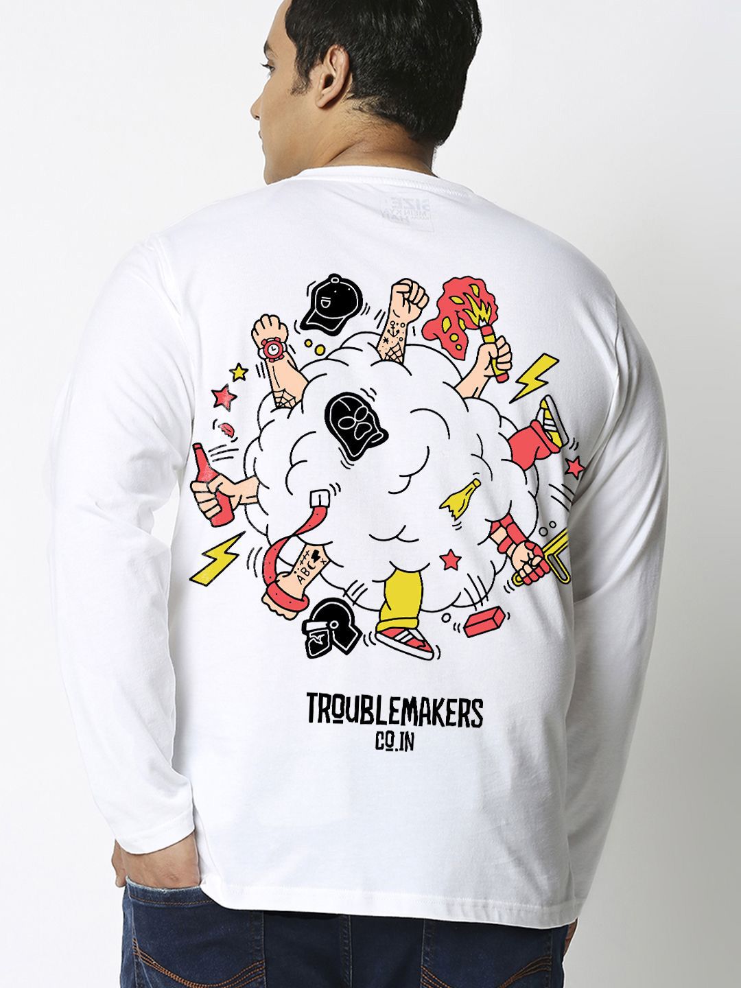 Bewakoof Plus Men White Trouble Makers Graphic Printed T-shirt