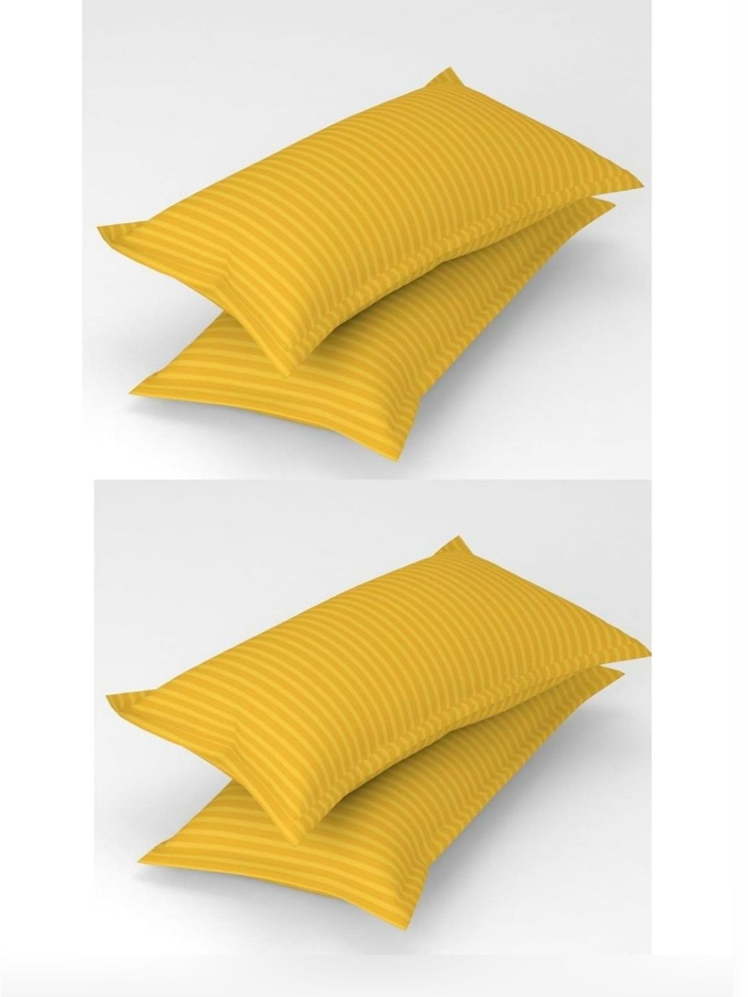 UrbanArts Yellow 4 Pieces Striped Pure Cotton Rectangle Pillow Covers