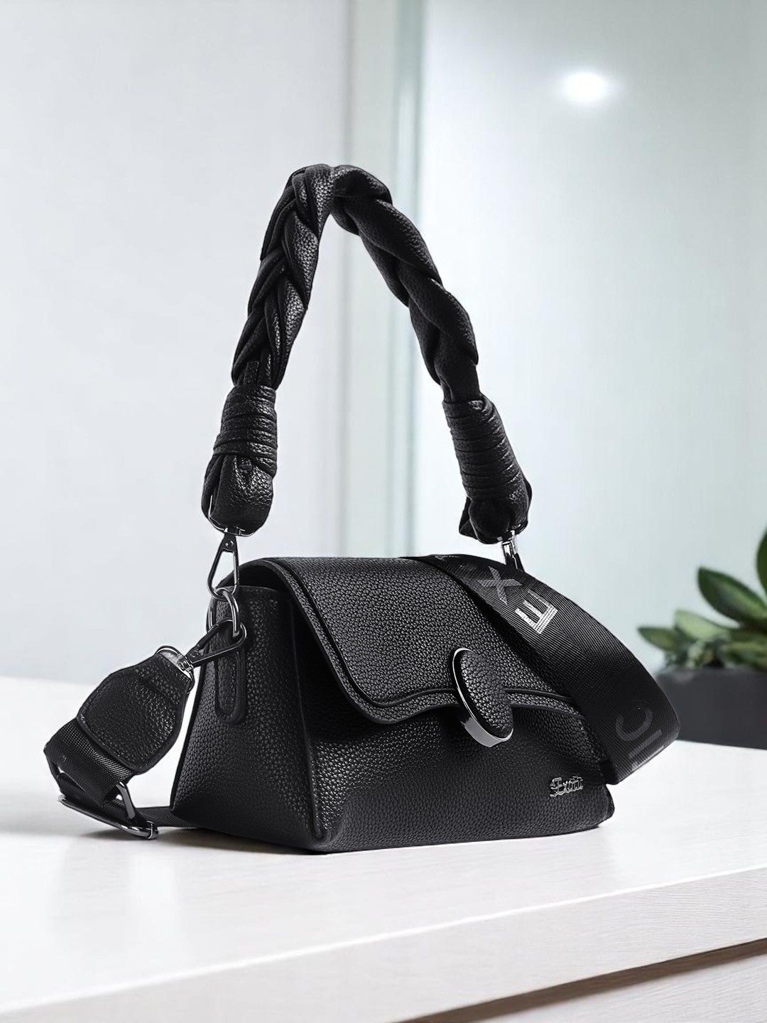 Buy Exotic Solid Leather Detachable Strap Structured Sling Bag -  - Accessories for Women