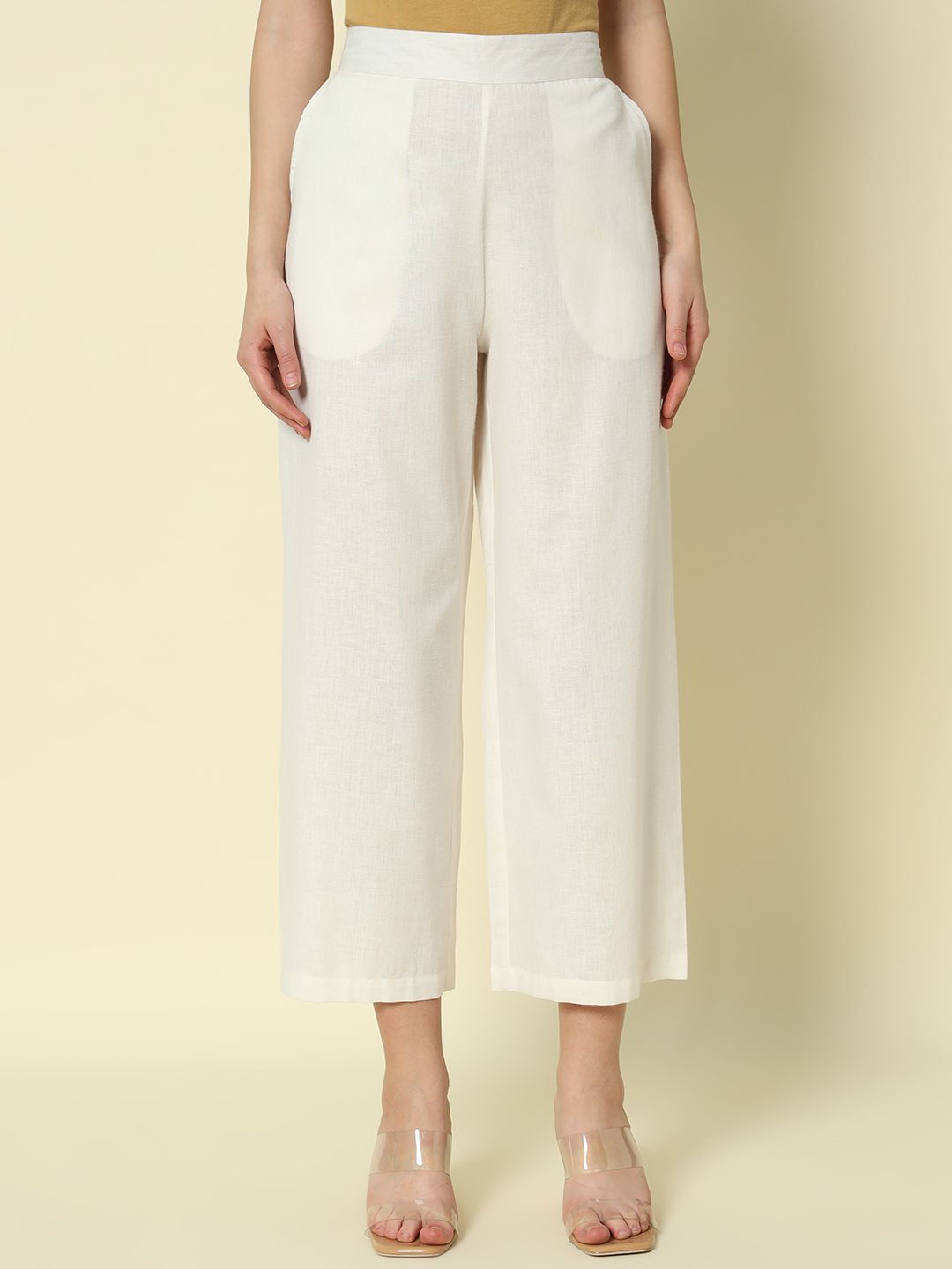 FIORRA Women Cotton Straight Chambray Palazzos