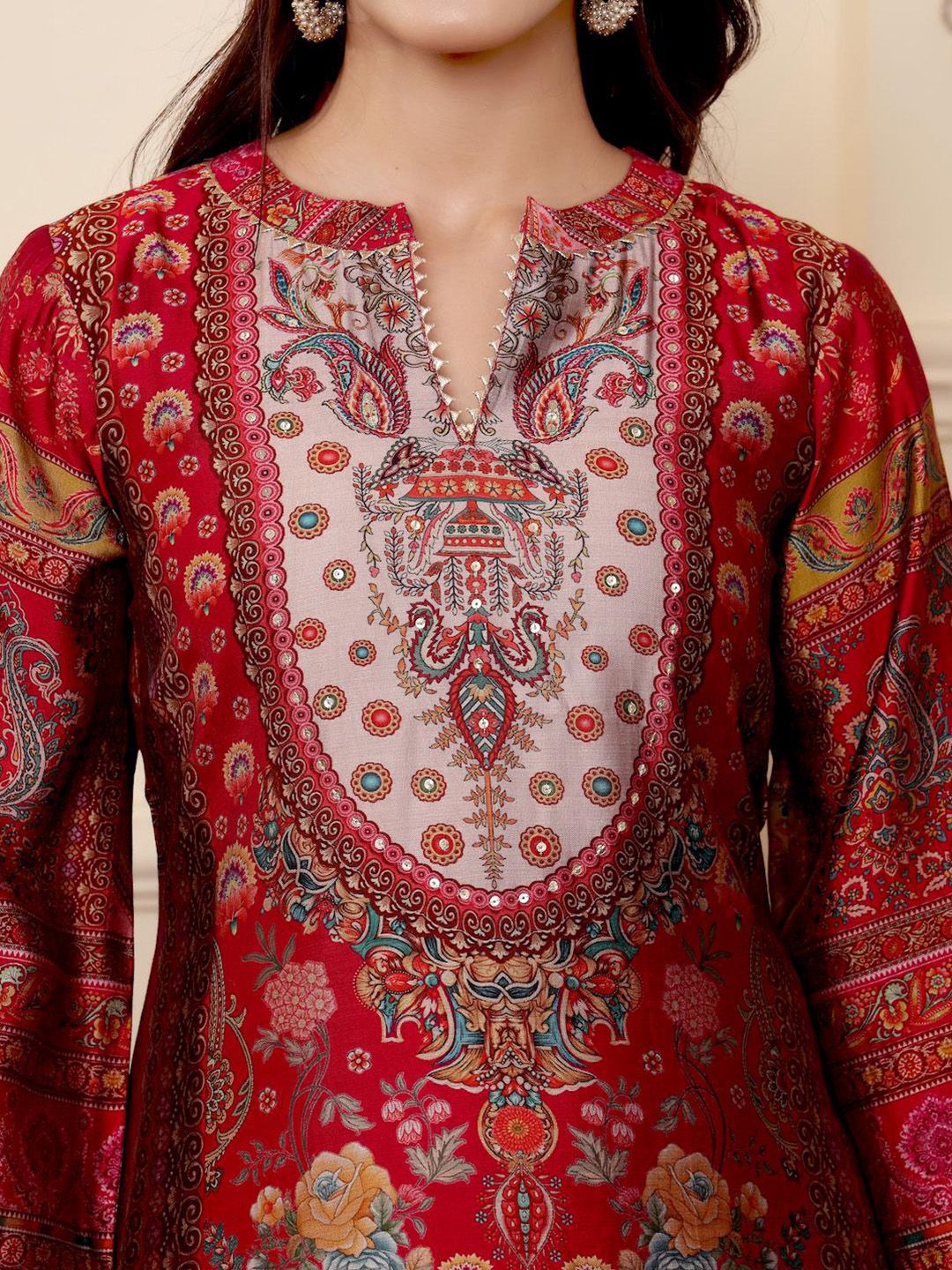 Ethnic Motifs Printed Gotta Patti Chanderi Silk Kurta With Trousers And Dupatta 3