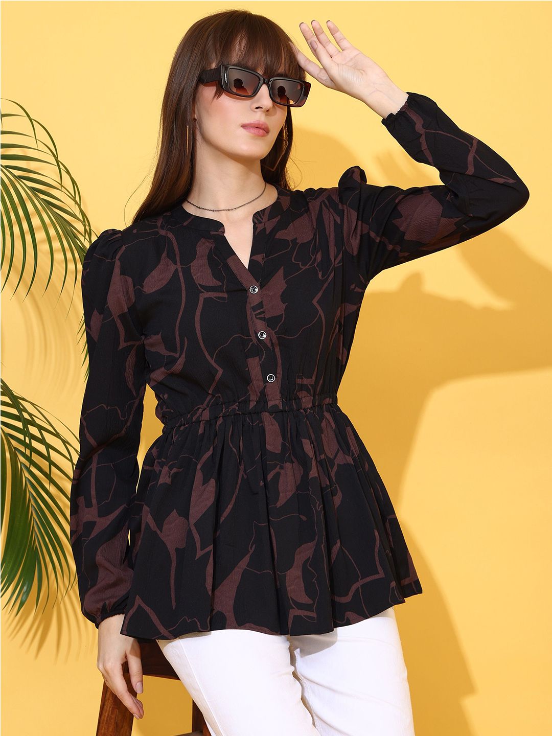 SHEETAL Associates Printed Mandarin Collar A-Line Top