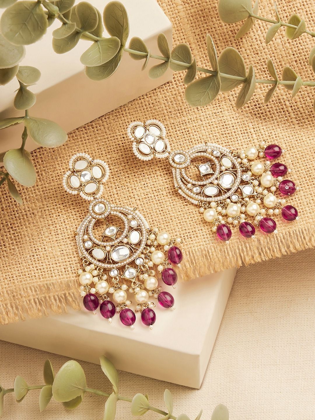 Buy Zaveri Pearls Gold Plated Artificial Stones Studded And Beads Contemporary Jhumkas -  - Accessories for Women