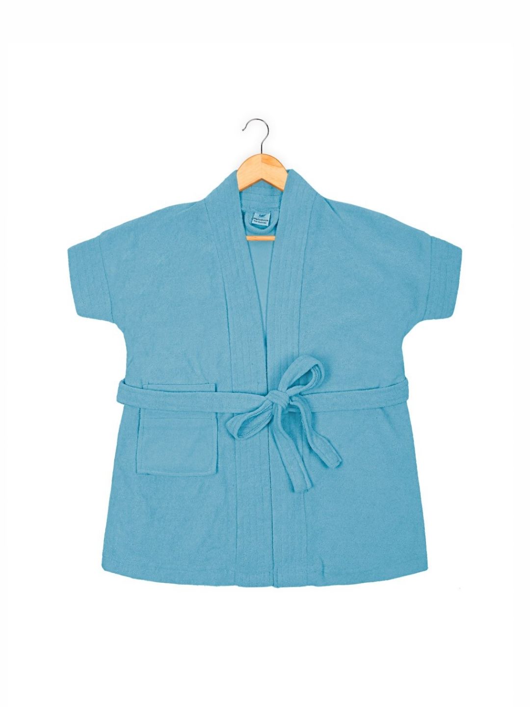 Creeva Melodious Blue Solid Cotton Drawstring Knee Length Bath Robe-0-1Y